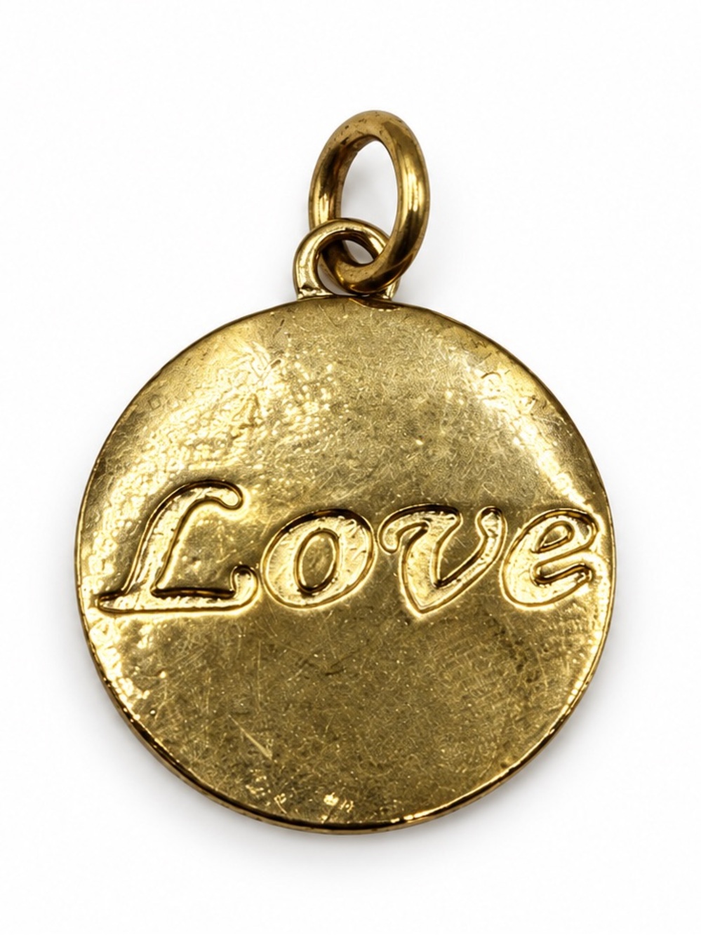Vintage 1990s Gold Tone LOVE Charm Pendant Retro Romantic Statement Jewelry